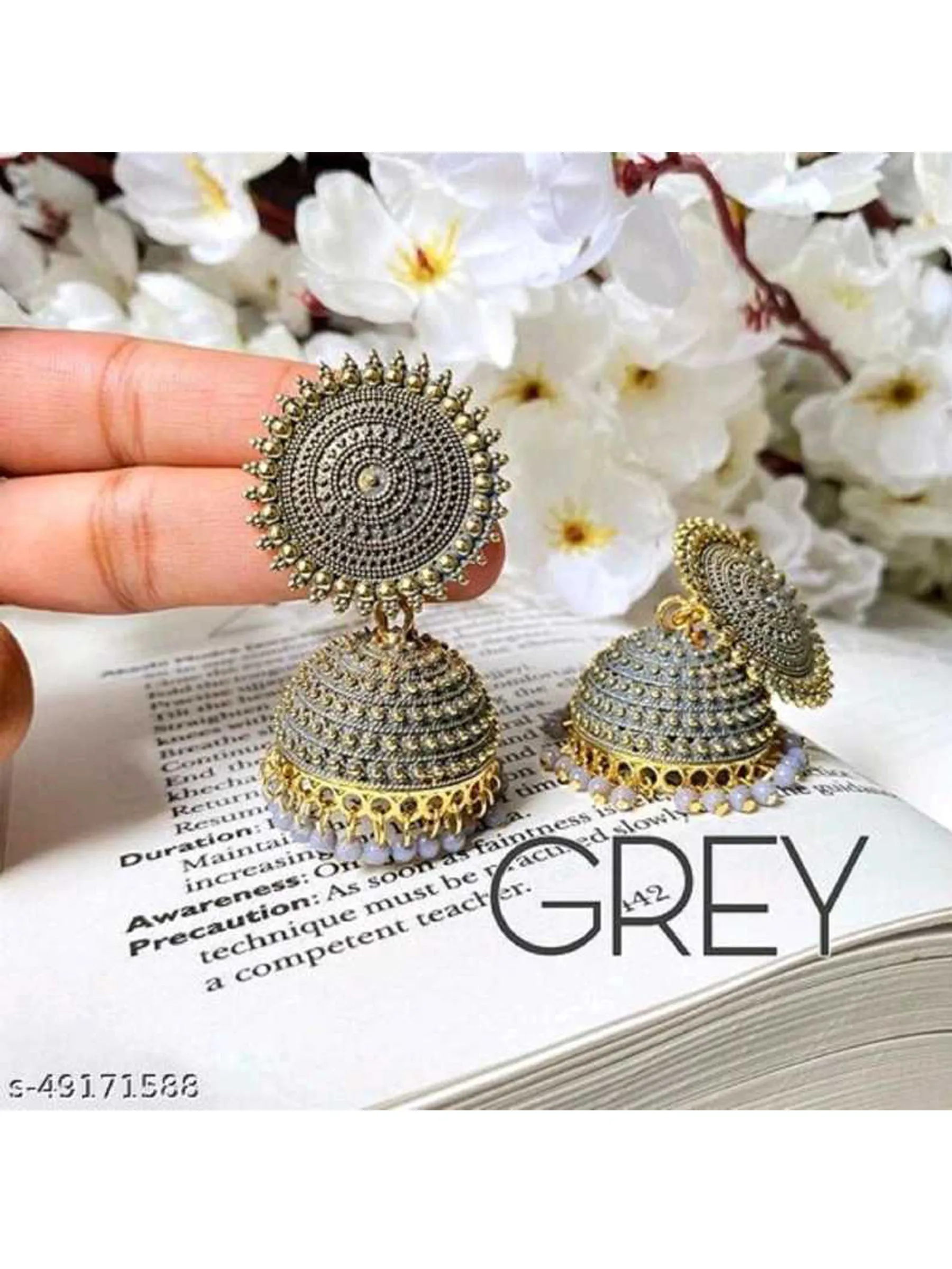 Golden And Grey Pearls Dome Jhumka