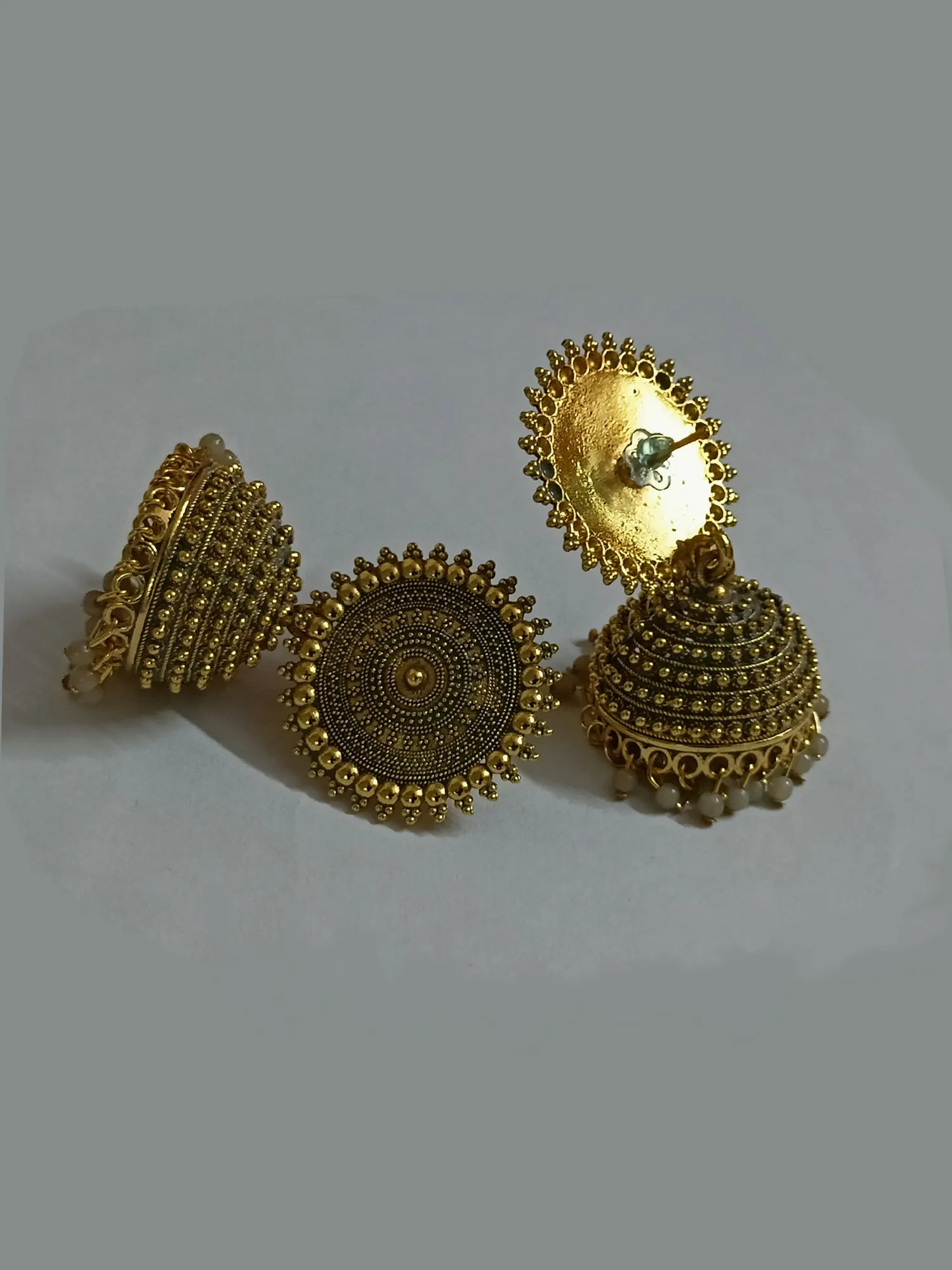Golden And Grey Pearls Dome Jhumka