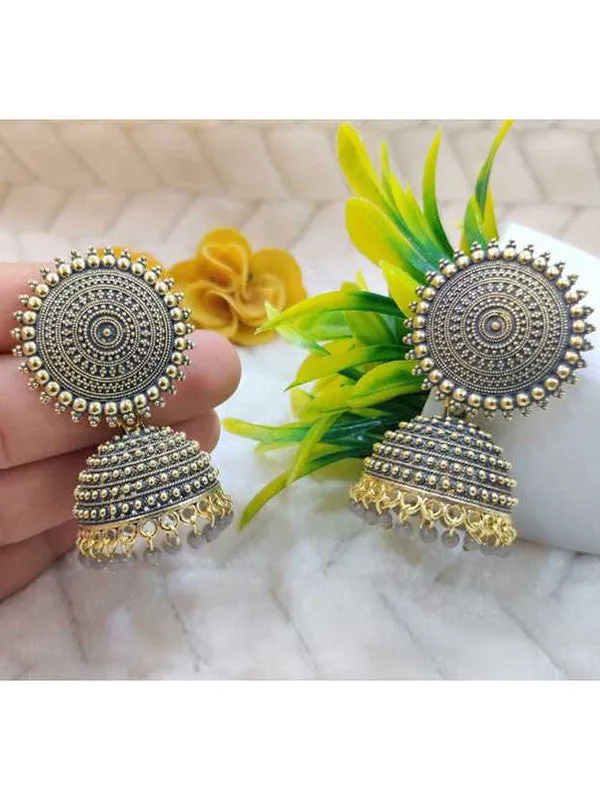Golden And Grey Pearls Dome Jhumka