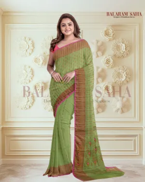 Green & Pink Soft Handloom Jacquard Weave Dhakai Saree