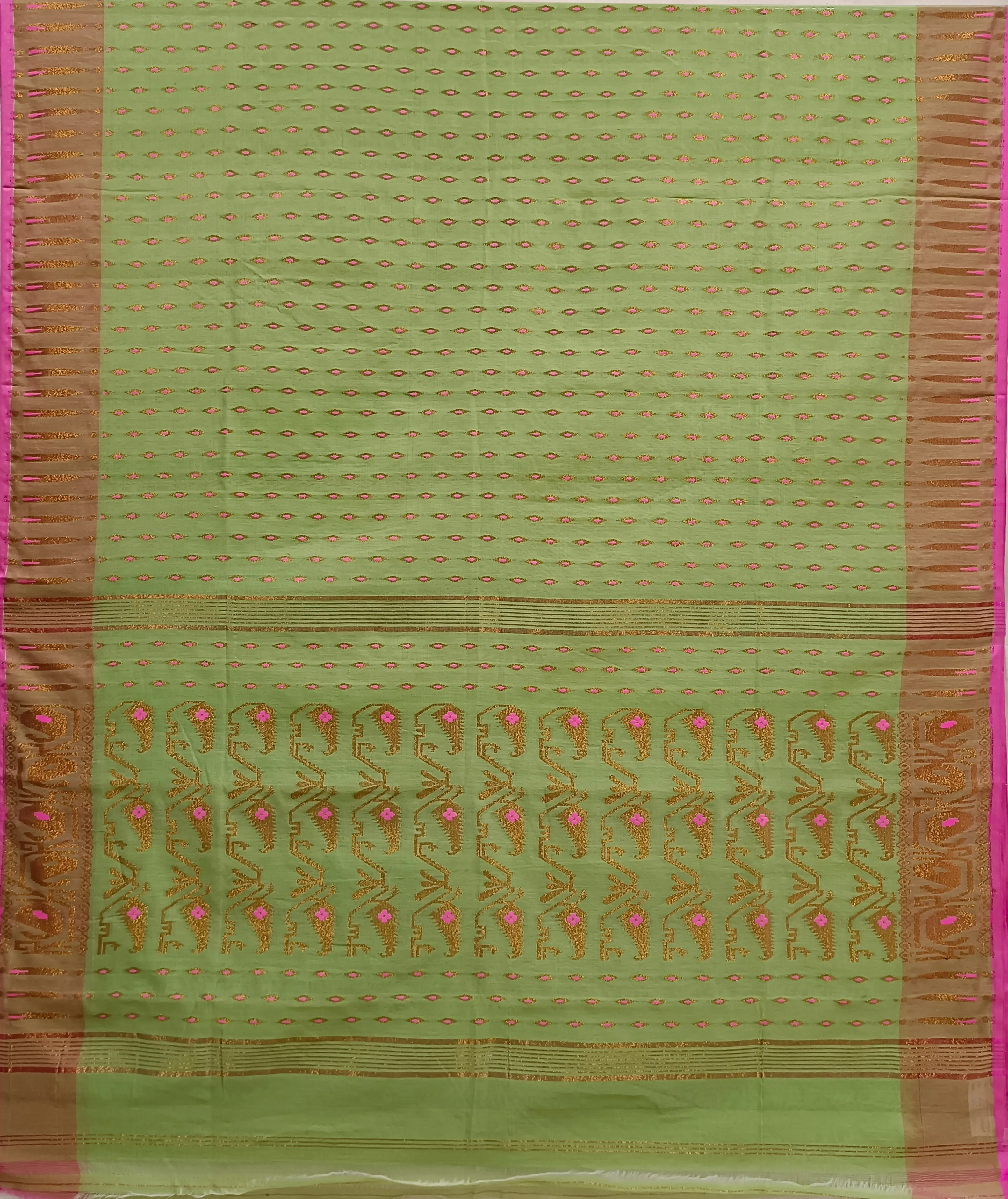Green & Pink Soft Handloom Jacquard Weave Dhakai Saree