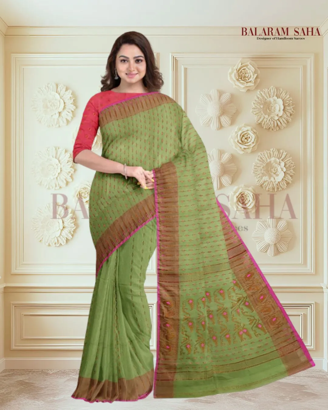 Green & Pink Soft Handloom Jacquard Weave Dhakai Saree