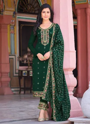 Green Embroidered Stylish Straight Pant Suit