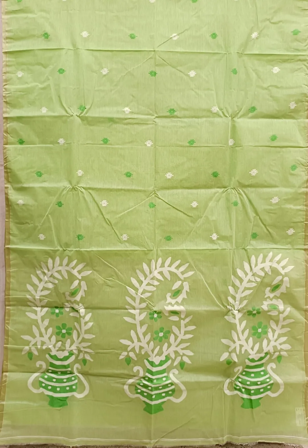 Green Handloom Traditional Cotton Jamdani Saree