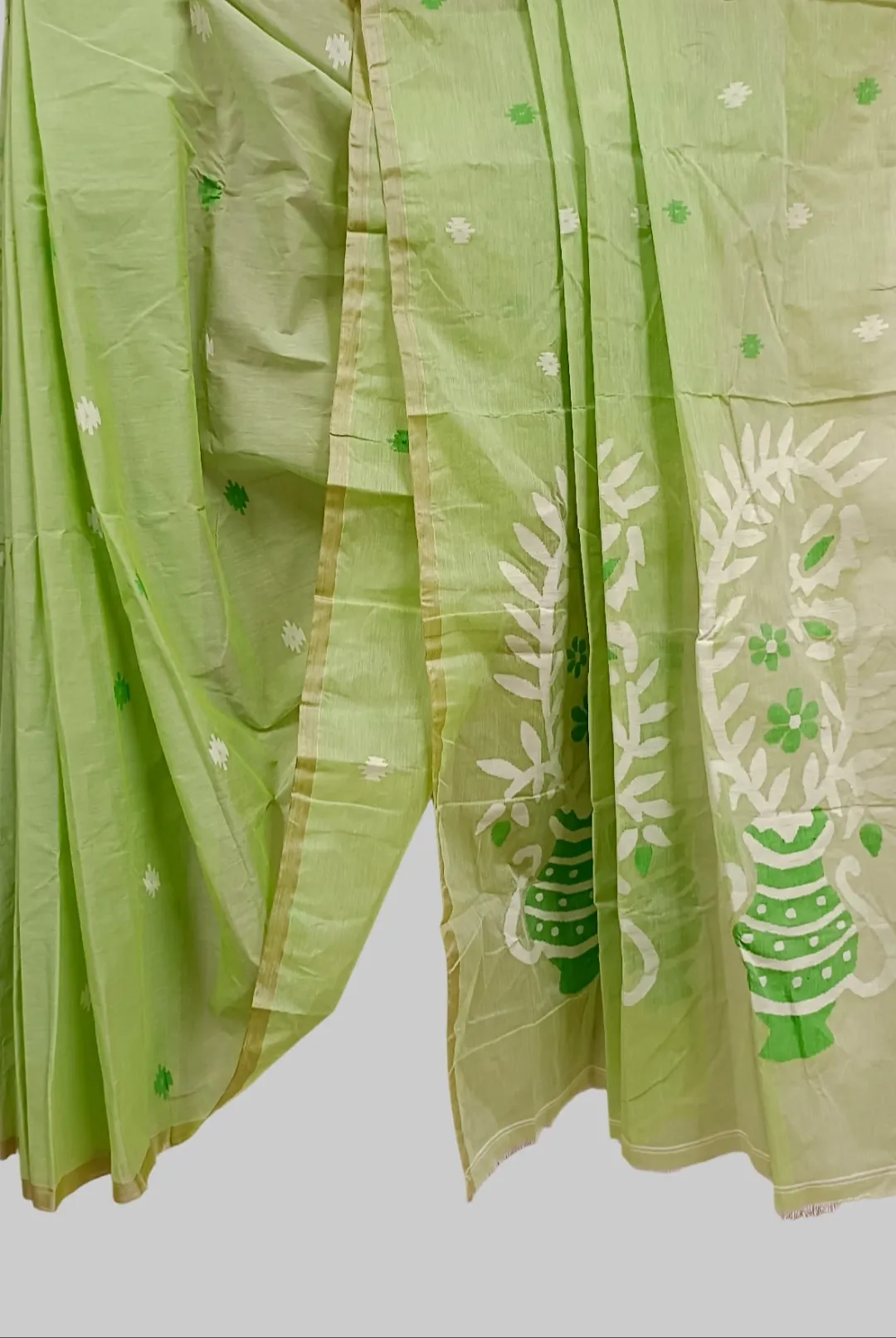 Green Handloom Traditional Cotton Jamdani Saree