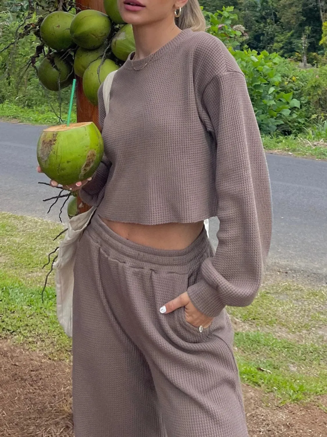 GYPSY - Waffle Knit Top & Pants Set