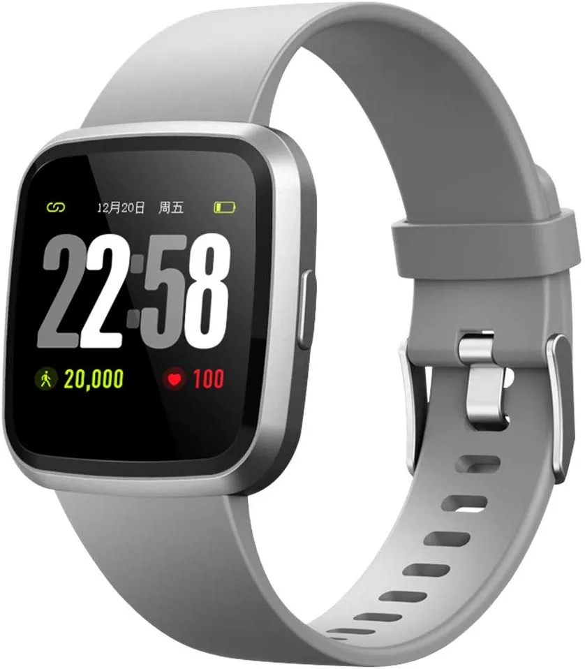 H4 Fitness Health 2in1 Smart Watch for Men Women Smartwatch with All-Day Heart Rate Monitor Activitity Tracker IP67 Waterproof Bluetooth Running Sports Pedometer Watch for Android & iOS phones (Gray)