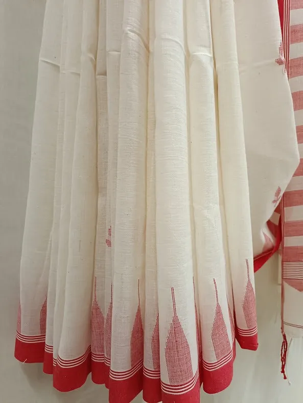 Handloom Handspun Cotton Jamdani Saree with Floral Booties and Jagannath Motifs