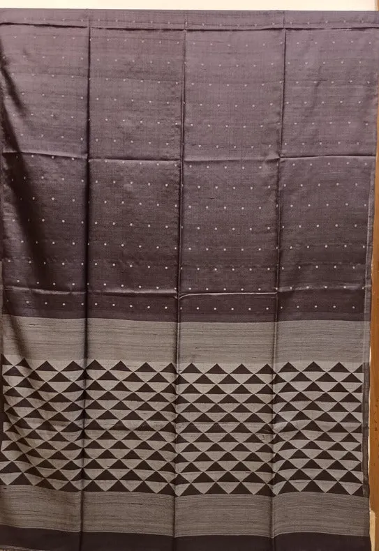 Indigo Blue Handloom Tussar Silk Jamdani Saree by Balaram Saha