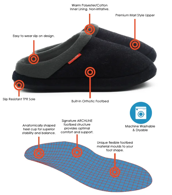 JERRY OPEN SLIPPER || CHARCOAL MARL || ARCHLINE