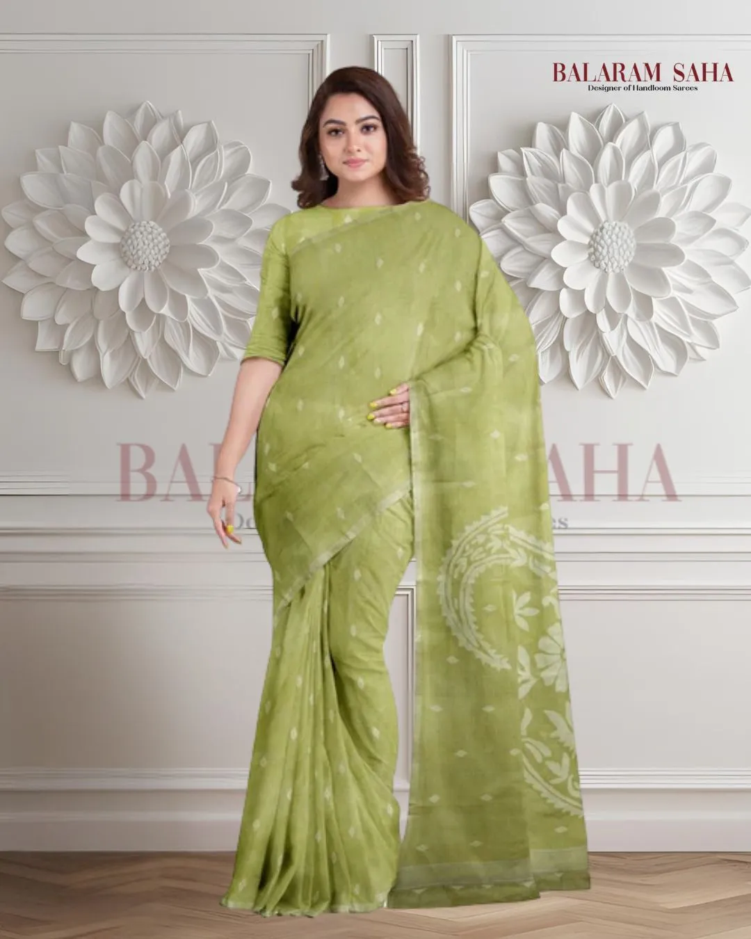 Lemon Green Handloom Traditional Cotton Handwoven Jamdani Saree