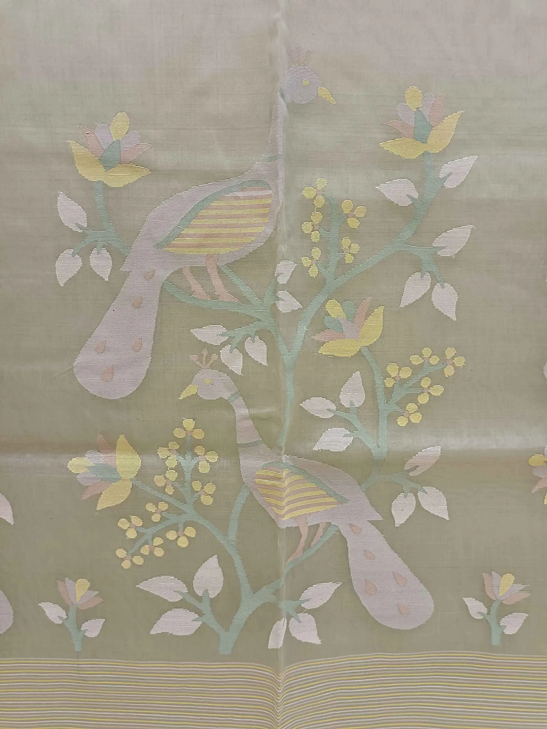 Light Green Fine Quality Handwoven Muslin Silk Jamdani Saree
