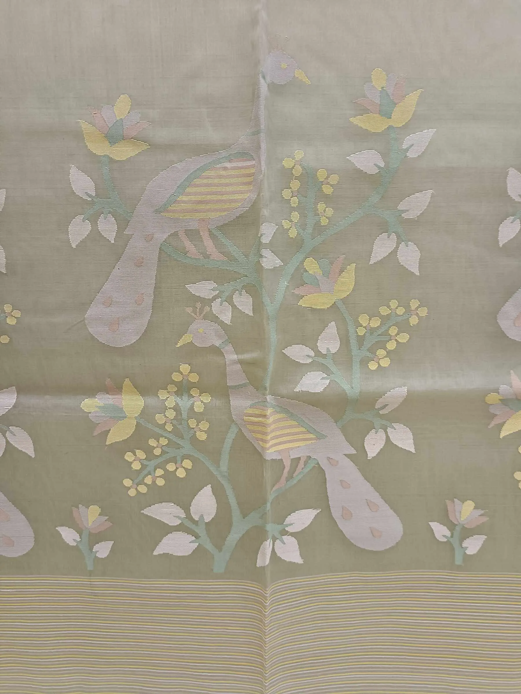 Light Green Fine Quality Handwoven Muslin Silk Jamdani Saree