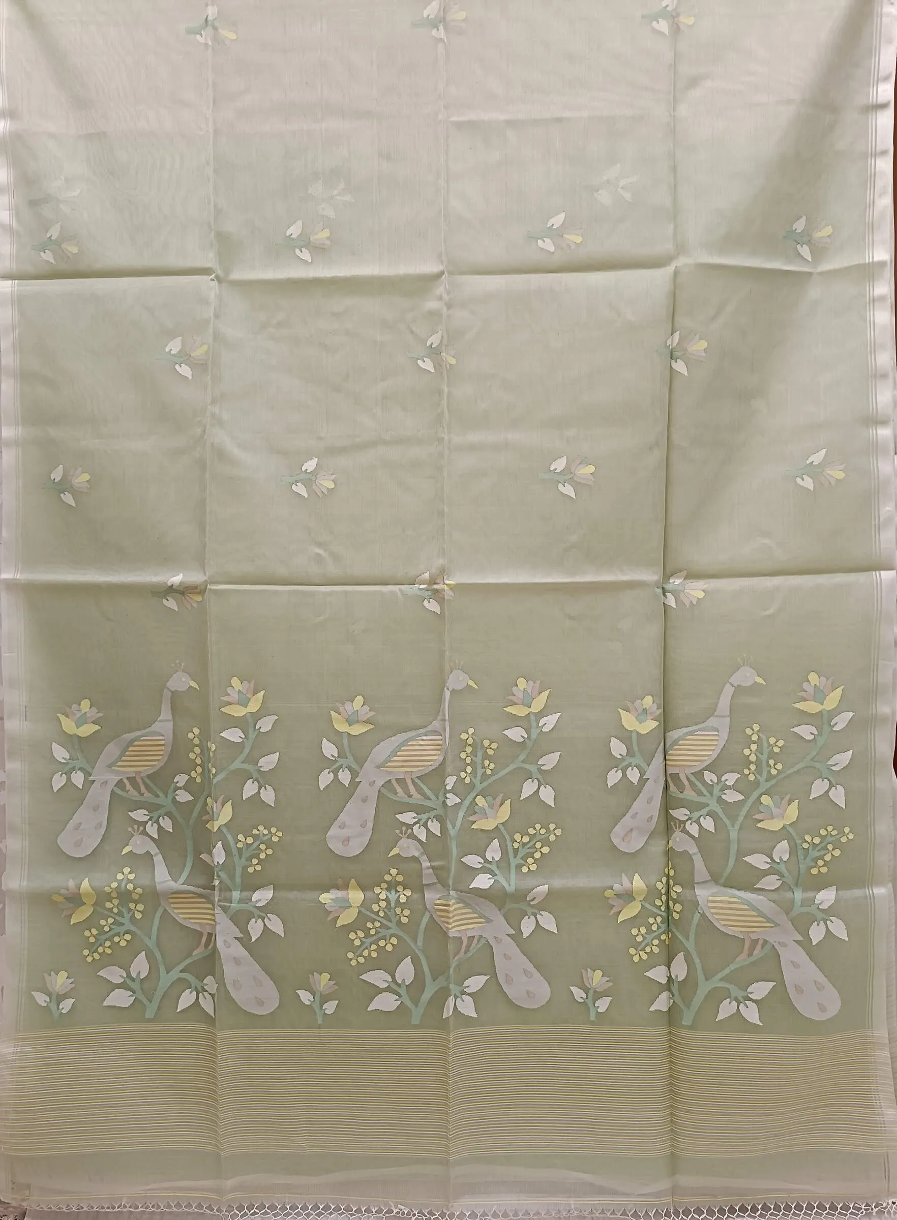 Light Green Fine Quality Handwoven Muslin Silk Jamdani Saree
