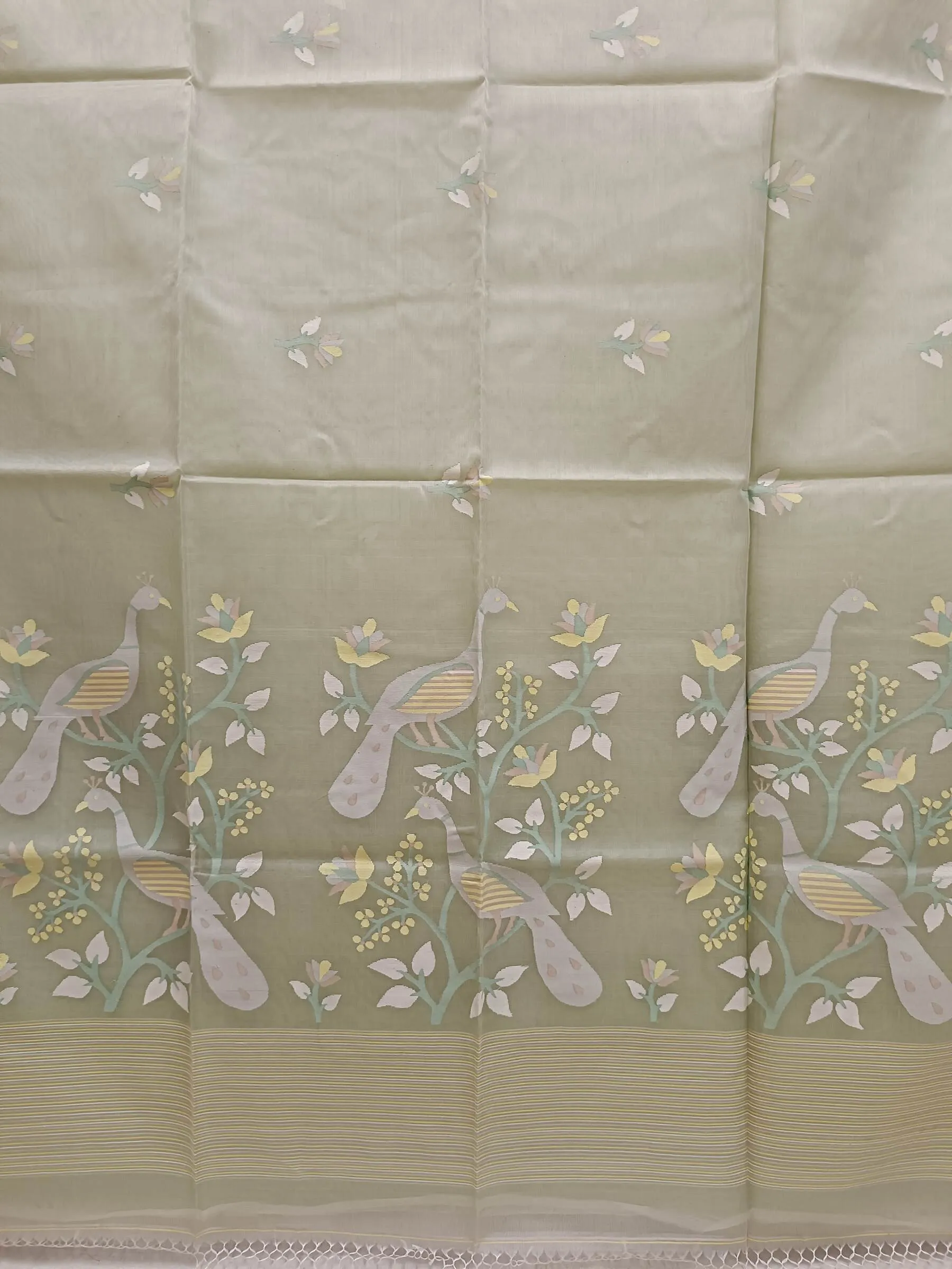 Light Green Fine Quality Handwoven Muslin Silk Jamdani Saree