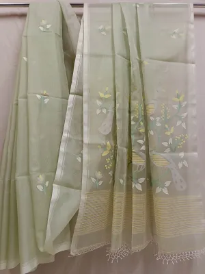 Light Green Fine Quality Handwoven Muslin Silk Jamdani Saree