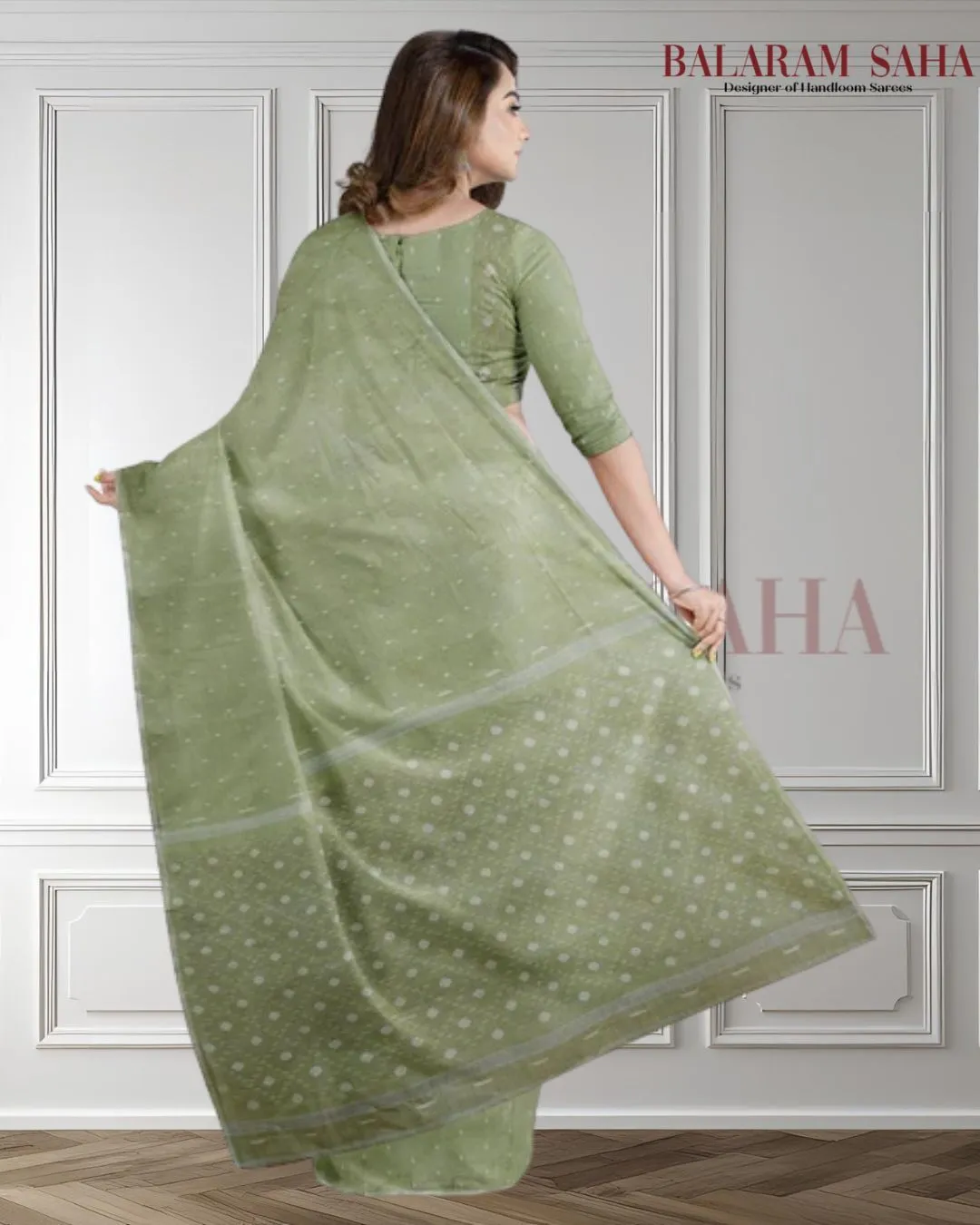 Light Green Handloom Traditional Cotton Jamdani Saree
