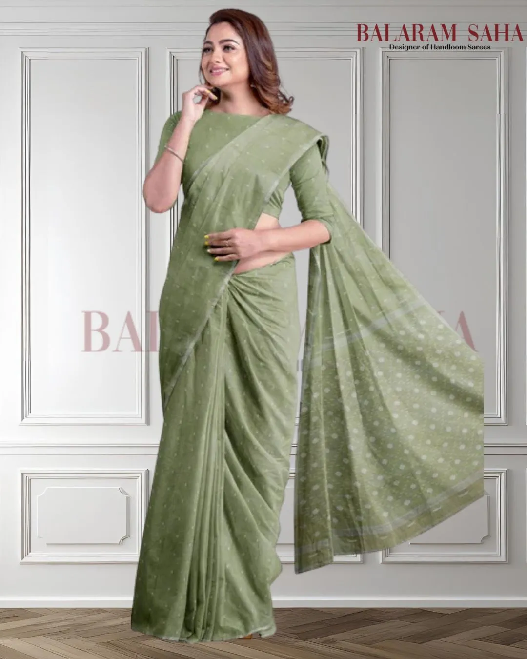 Light Green Handloom Traditional Cotton Jamdani Saree