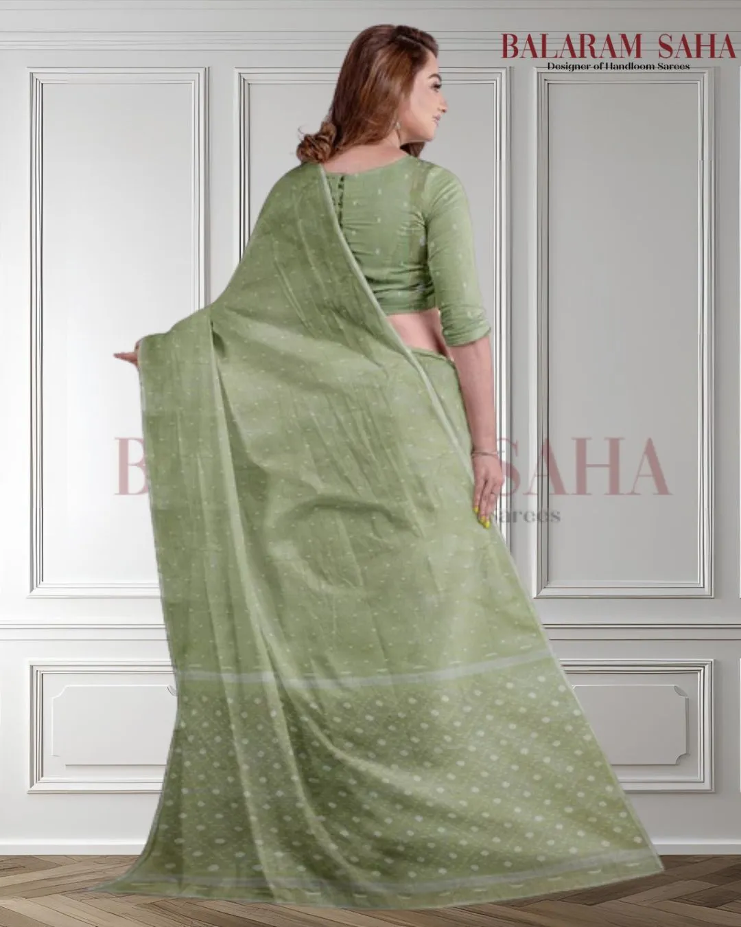 Light Green Handloom Traditional Cotton Jamdani Saree