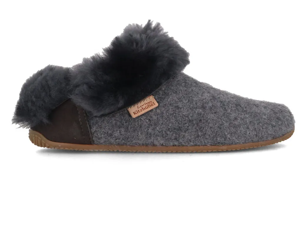 Living Kitzbühel Women Boiled Wool Lambskin Slippers 'Slip On Premium', gray
