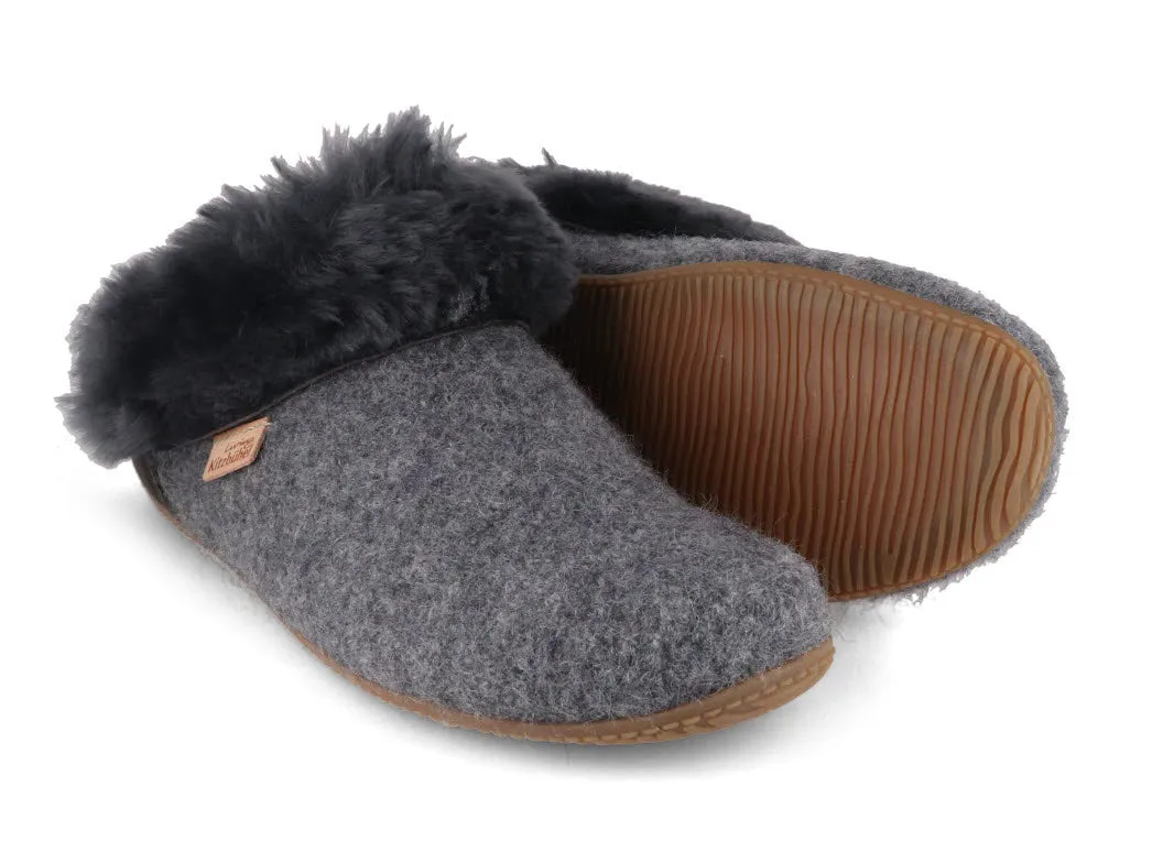 Living Kitzbühel Women Boiled Wool Lambskin Slippers 'Slip On Premium', gray