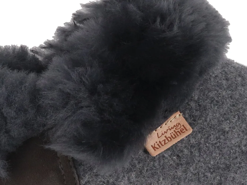 Living Kitzbühel Women Boiled Wool Lambskin Slippers 'Slip On Premium', gray