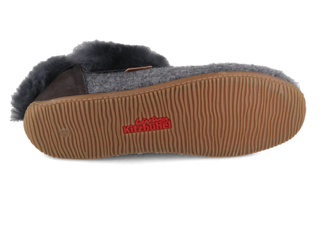 Living Kitzbühel Women Boiled Wool Lambskin Slippers 'Slip On Premium', gray