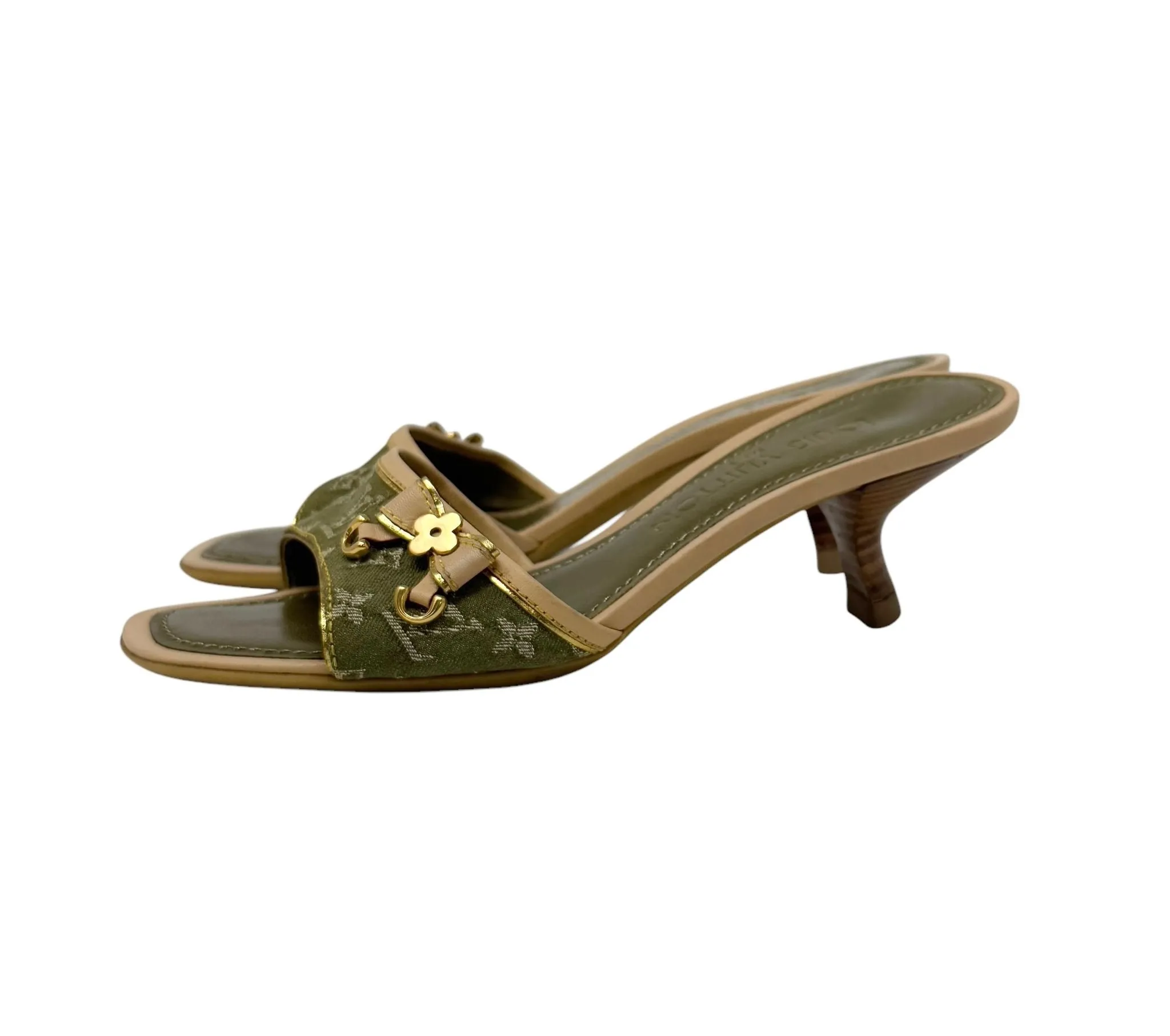 Louis Vuitton Olive Denim Kitten Heels