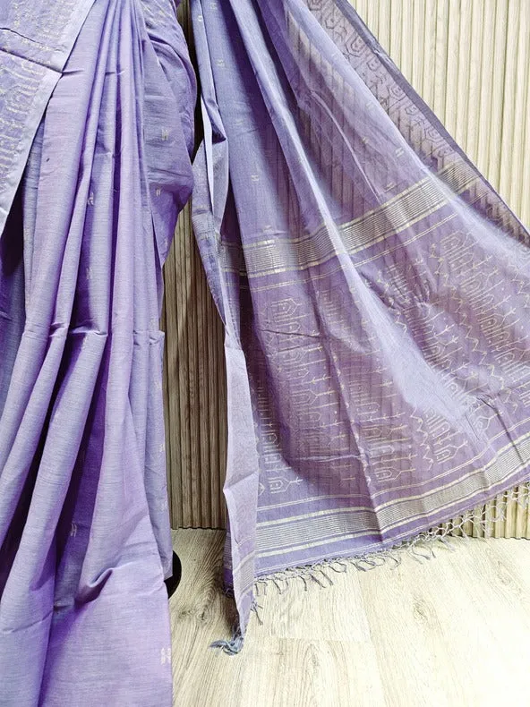 Mauve & Gold Cotton Jamdani Saree – A Handwoven Masterpiece by Balaram Saha
