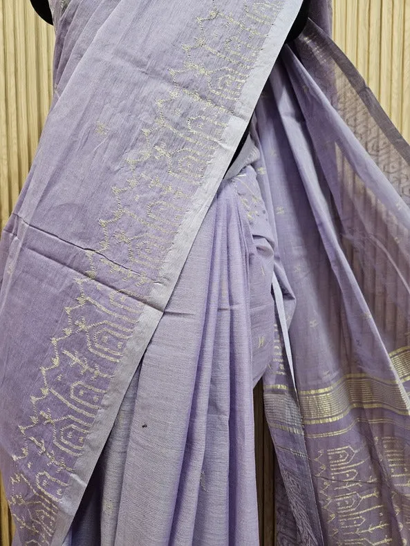 Mauve & Gold Cotton Jamdani Saree – A Handwoven Masterpiece by Balaram Saha