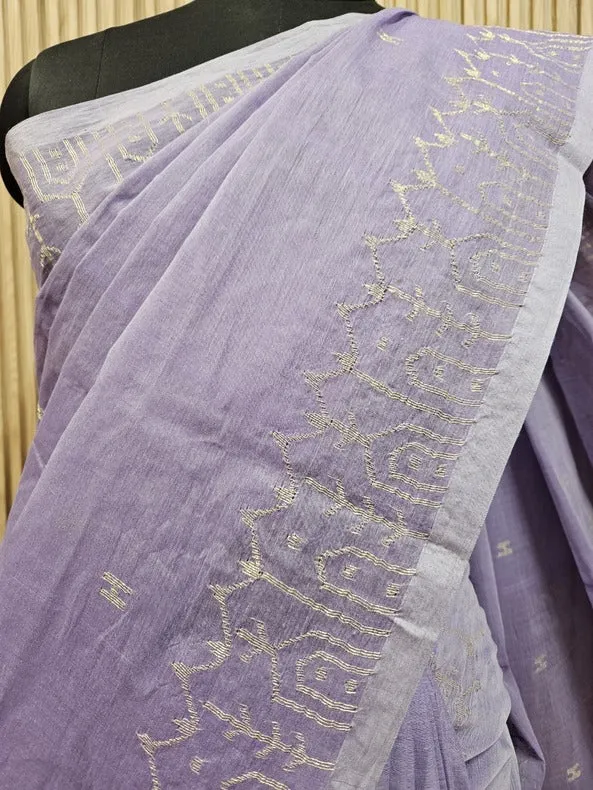 Mauve & Gold Cotton Jamdani Saree – A Handwoven Masterpiece by Balaram Saha
