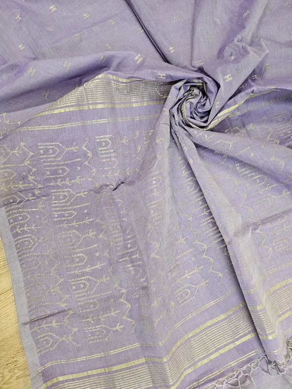 Mauve & Gold Cotton Jamdani Saree – A Handwoven Masterpiece by Balaram Saha