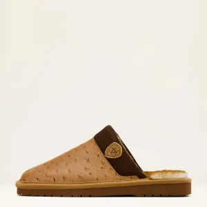Men's Silversmith Exotic Ostrich Print Leather Slippers