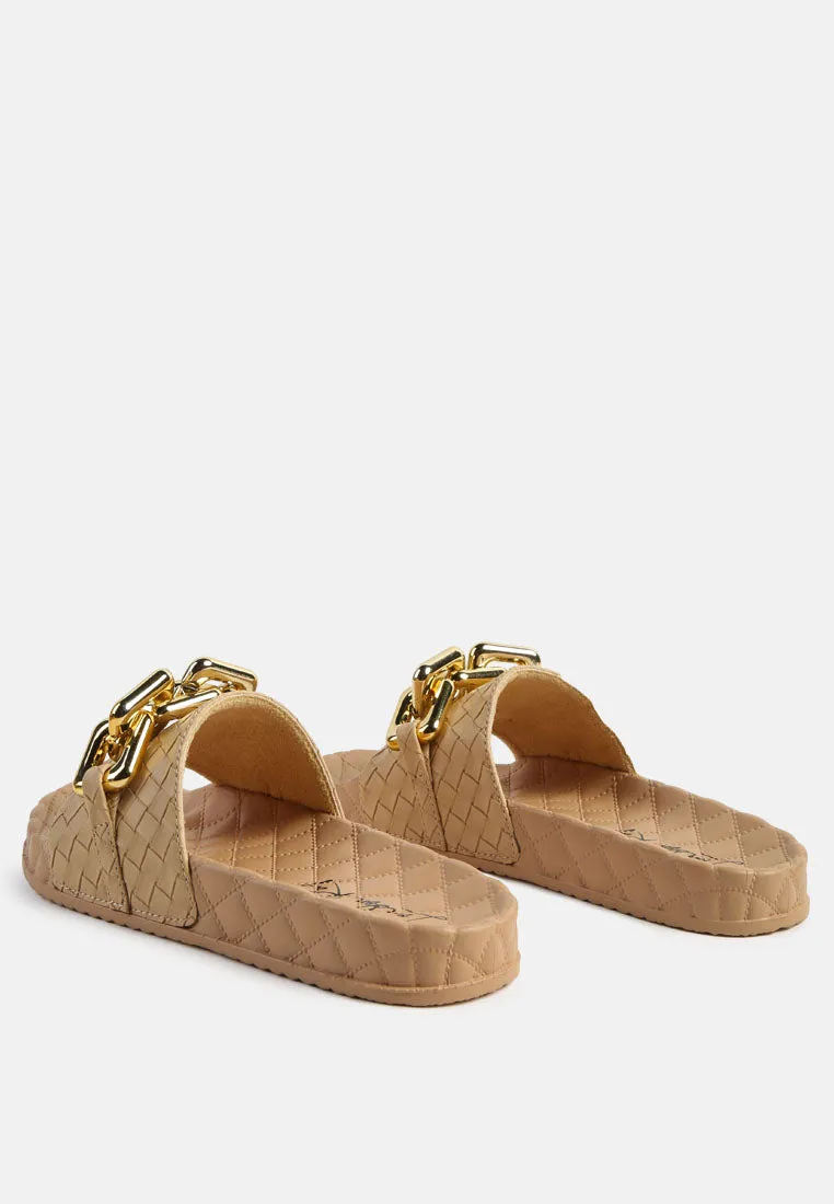 Miami Shot Bling Chain Strap Woven Slip On Flats By Ruw