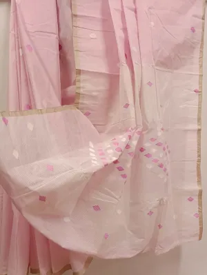 Modern Muse: Balaram Saha Presents Chic Handloom Jamdani Saree in Baby Pink & White
