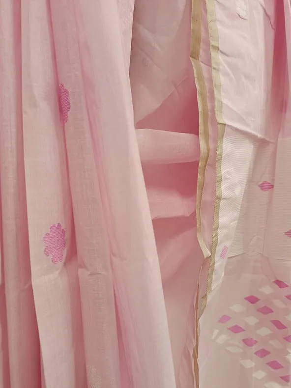 Modern Muse: Balaram Saha Presents Chic Handloom Jamdani Saree in Baby Pink & White