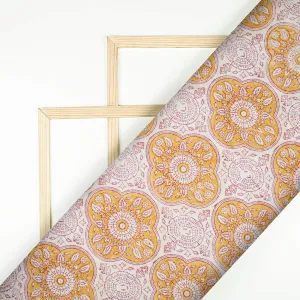 Mustard Yellow And Maroon Traditonal Pattern Handblock Pure Banarasi Chanderi Fabric