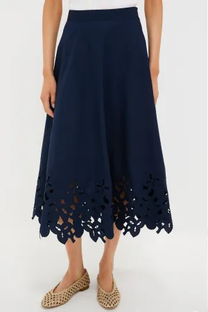Navy Cotton Eyelet Caldwell Skirt