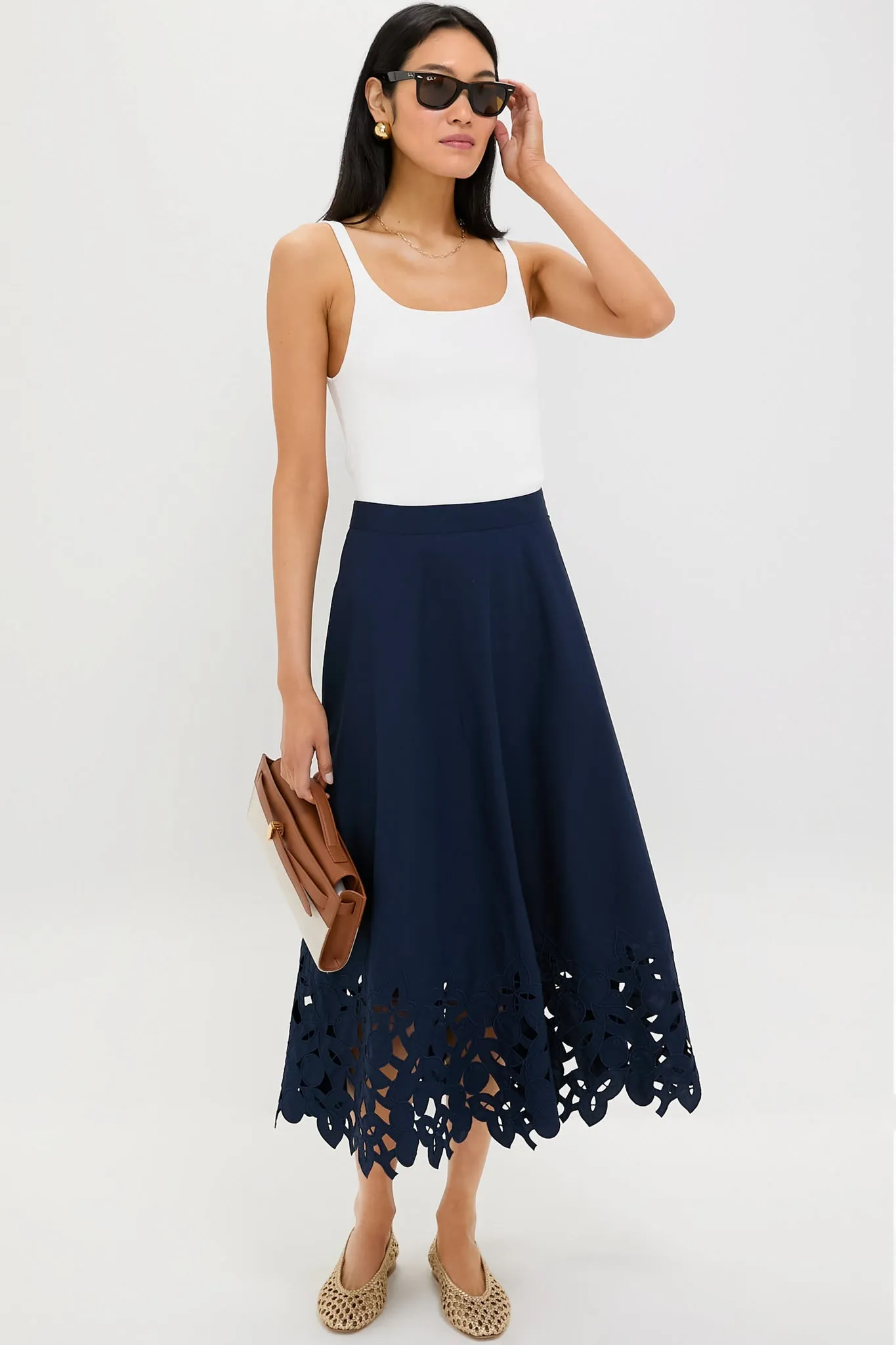 Navy Cotton Eyelet Caldwell Skirt