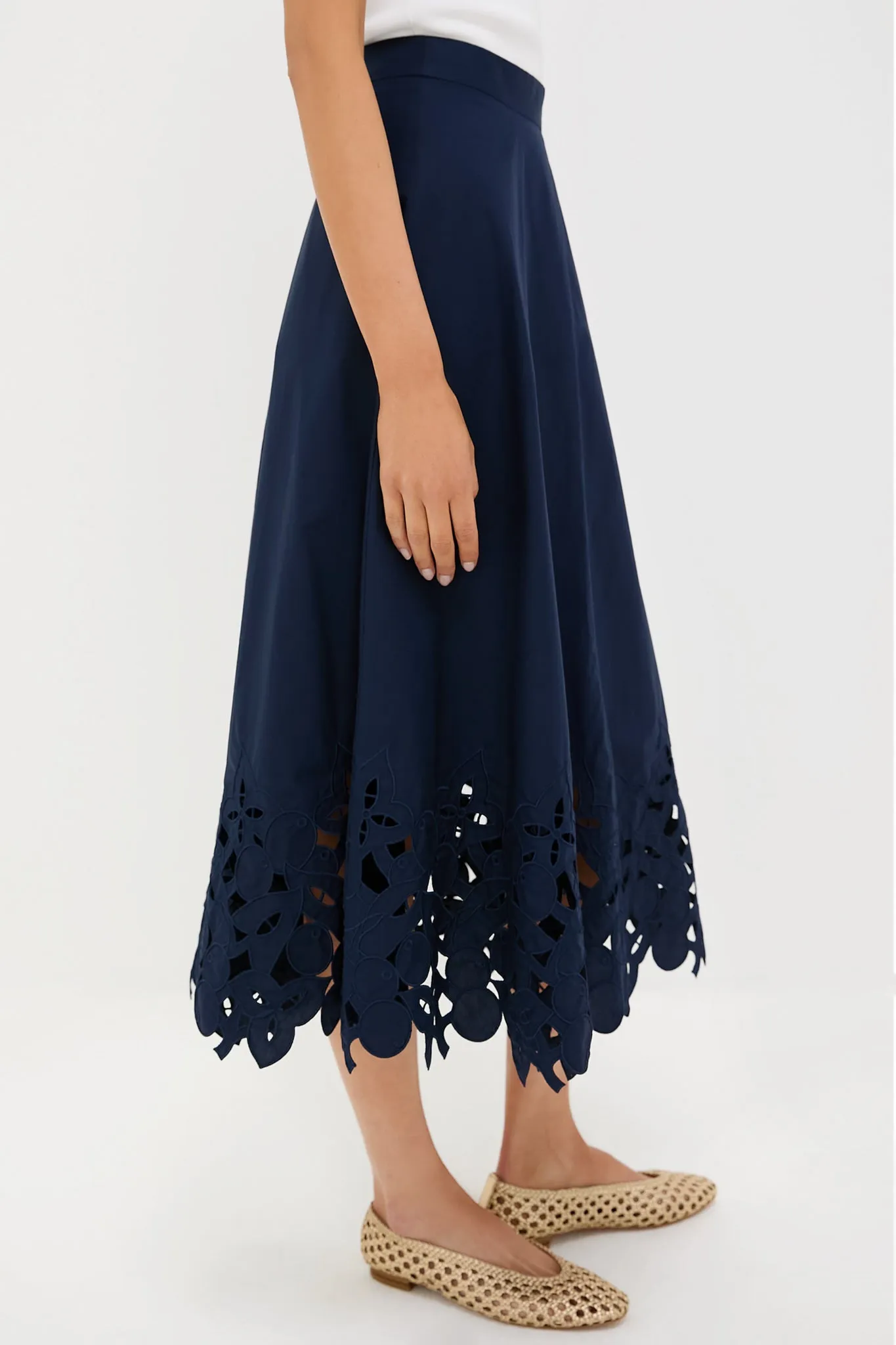 Navy Cotton Eyelet Caldwell Skirt