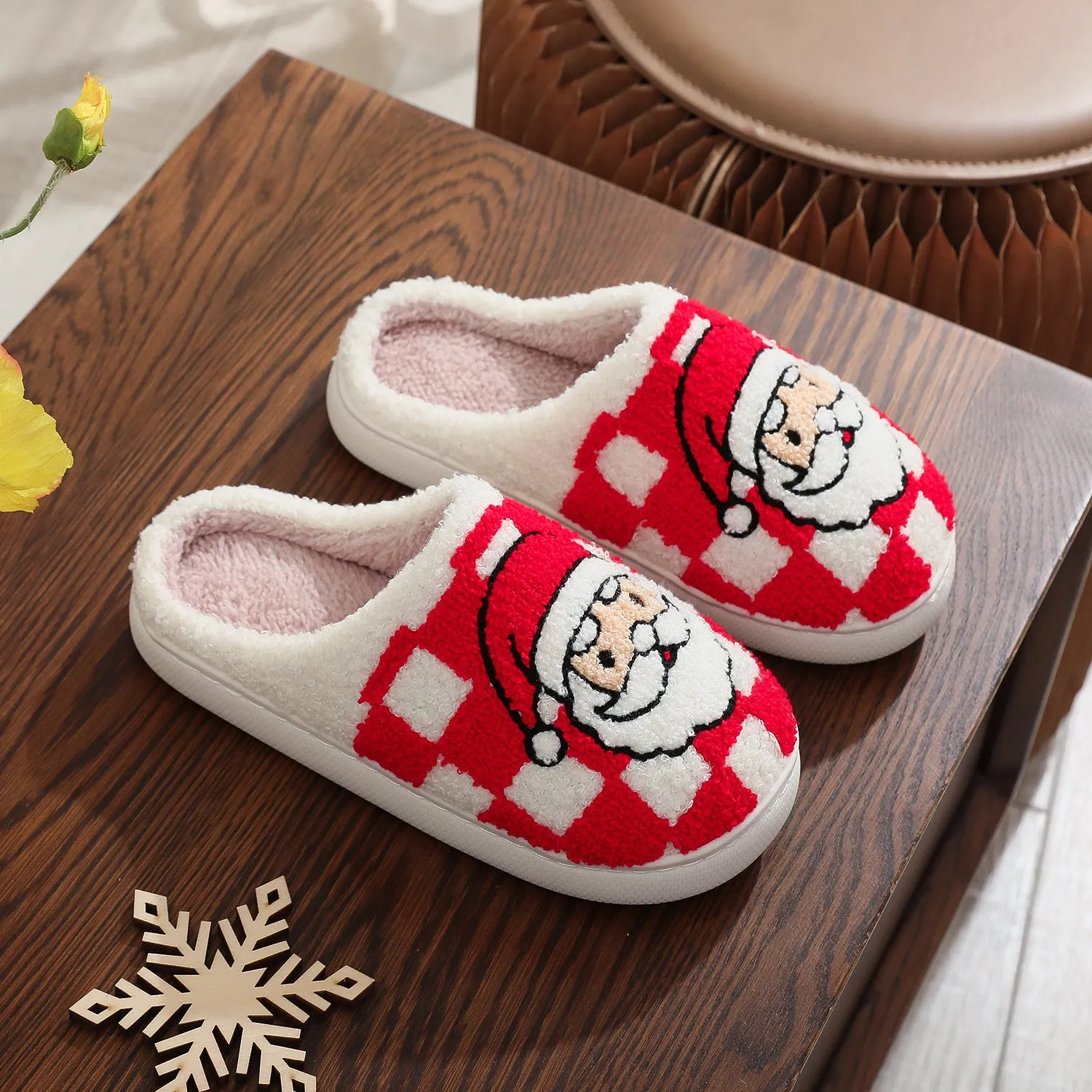 New Christmas Plaid Santa Claus Slippers Winter Indoor