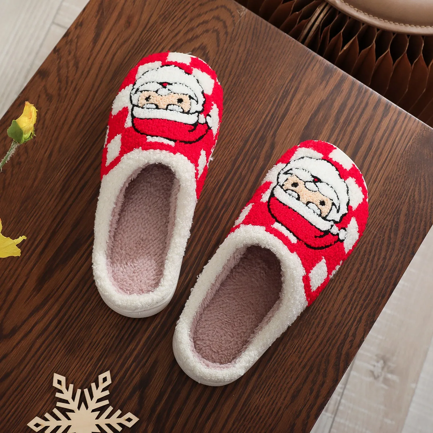 New Christmas Plaid Santa Claus Slippers Winter Indoor