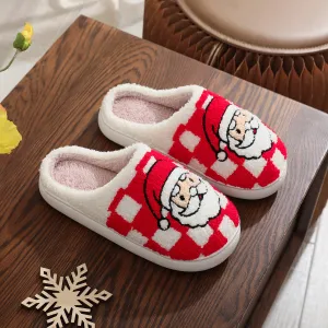 New Christmas Plaid Santa Claus Slippers Winter Indoor