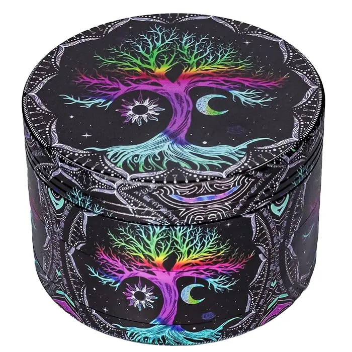 NEW Portable 2.5" Aluminium Spice Grinder, Boho Style with Lucky Tree Pattern, Best Gift for Home and Kitchen.
