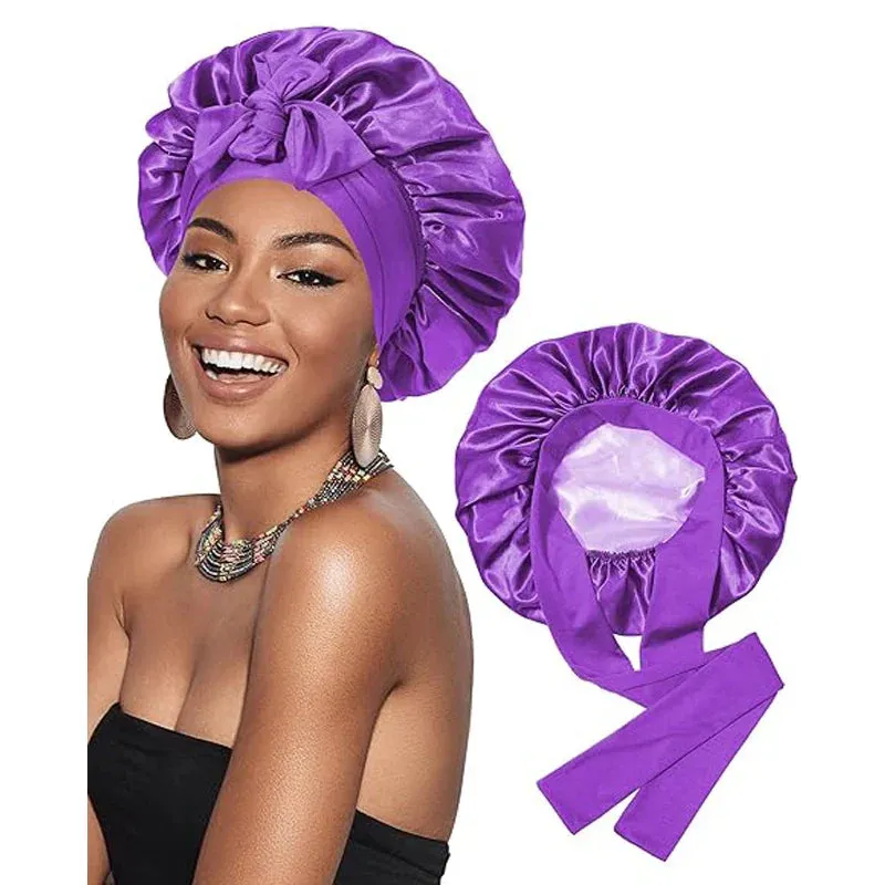 NEW Retails $50 Velanico Hair Bonnet, Silk Satin Hair Bonnet Sleeping Cap for Women, Soft and Comfortable Curly Hair Wrap Bonnet, PURPLE
