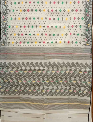 Off-White & Multicolour Traditional Bangladesh Cotton Jamdani saree