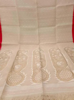 Off White Handwoven Muslin Silk Jamdani saree