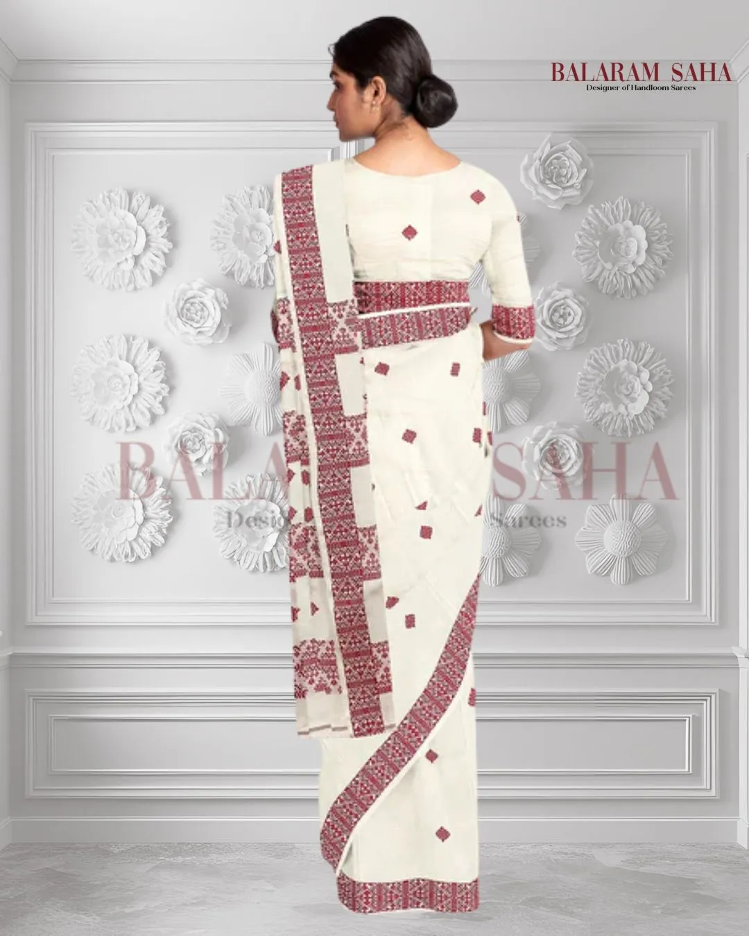 Off-White Soft Handloom Cotton Saree With Red Border