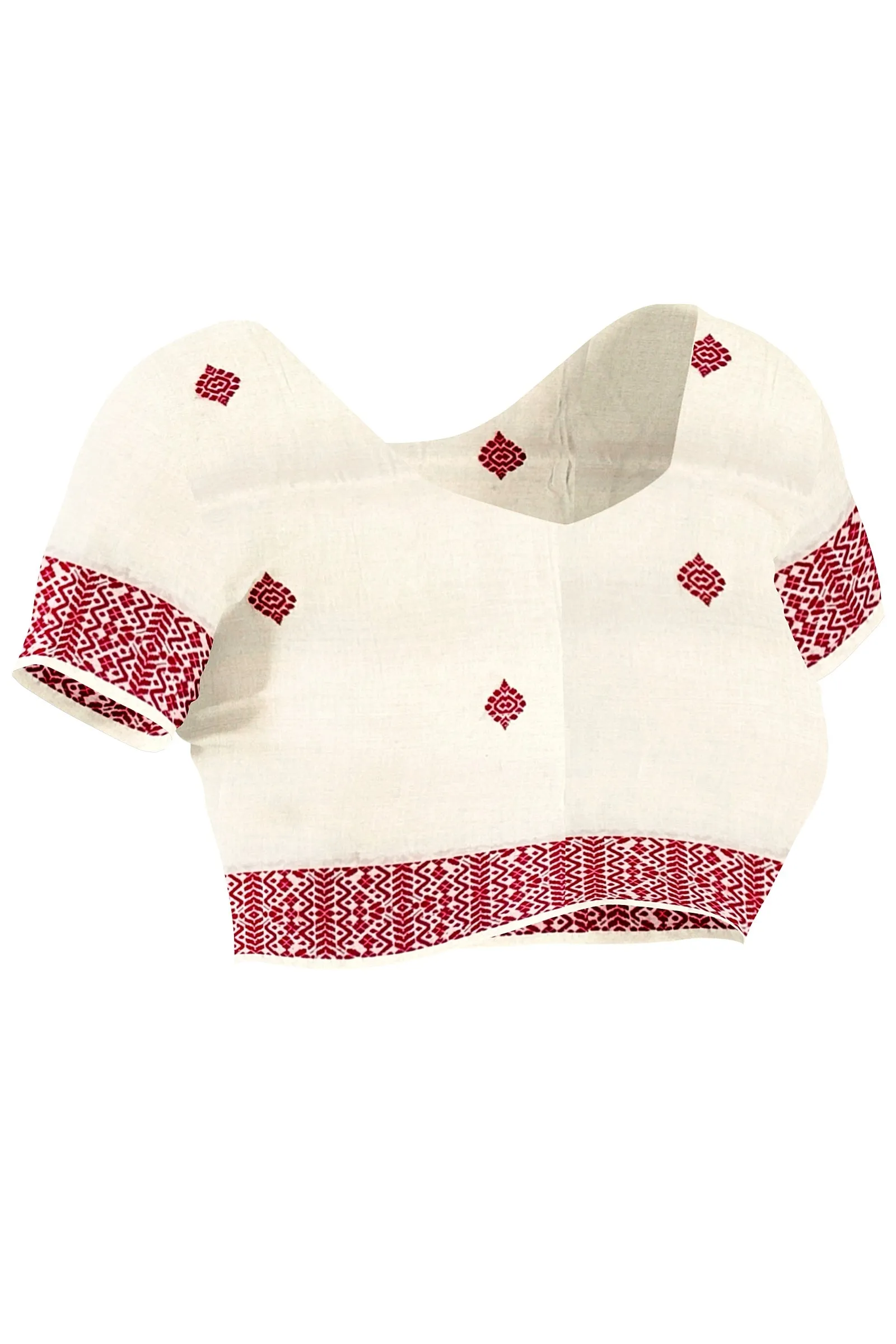 Off-White Soft Handloom Cotton Saree With Red Border