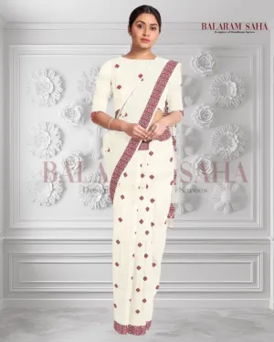 Off-White Soft Handloom Cotton Saree With Red Border